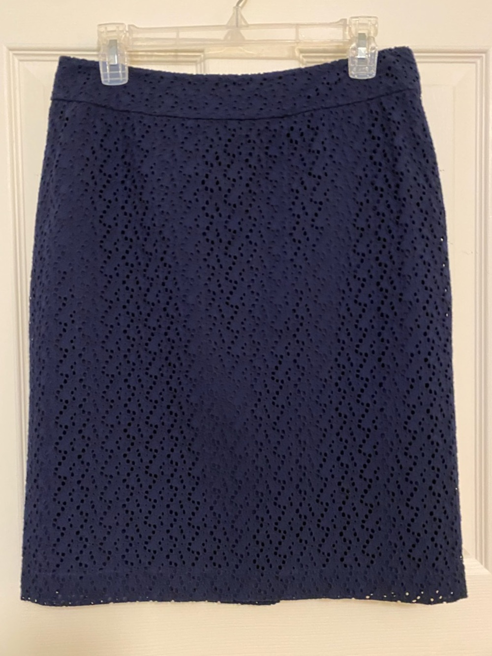 Talbots Cotton Navy Blue Eyelet Classic Pencil Skirt Size 6